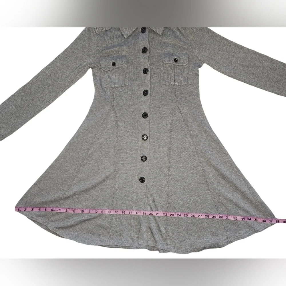 Free People Gray Military Button Front Fit & Flare Sweater Dress Jacket Sz S - Picture 10 of 16